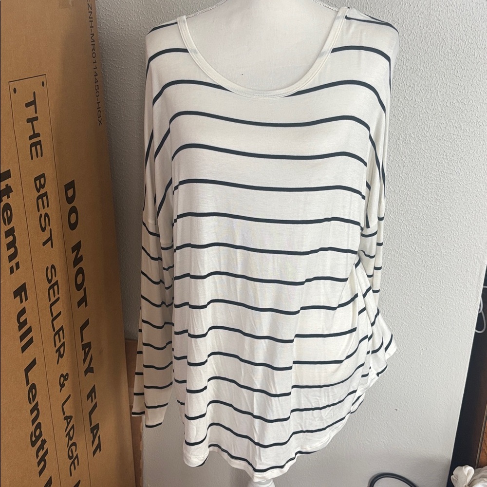 Lovely Melody White Long Sleeve Top with Black Stripes